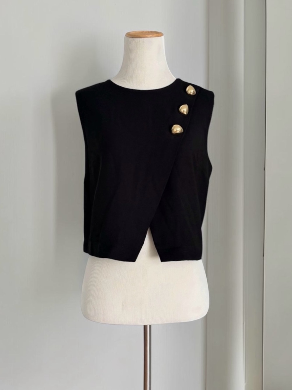 Zara Black & Gold Button Wrap Sleeveless Top
